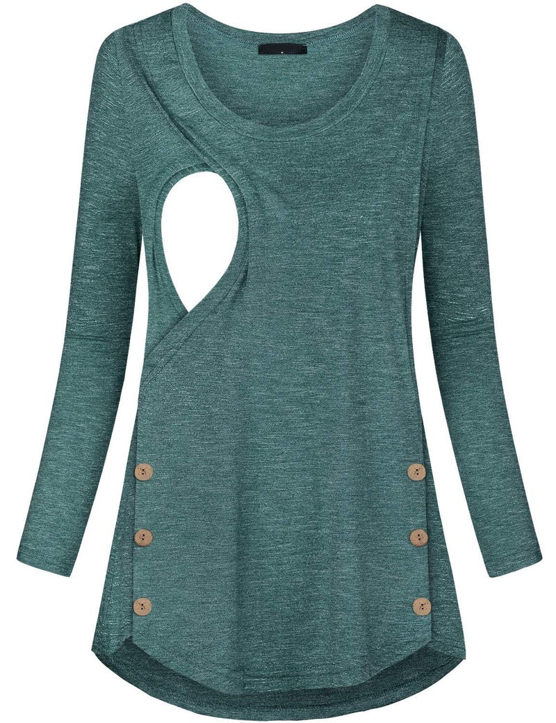 connche Quinee Maternity Tops for Women, Oversize Vintage Scoop Neck Long Sleeve Breastfeeding Shirt Mothers Functional Sweat Proof Nursing Pajamas Ladies Autumn Daily Wear Green M - Image 1